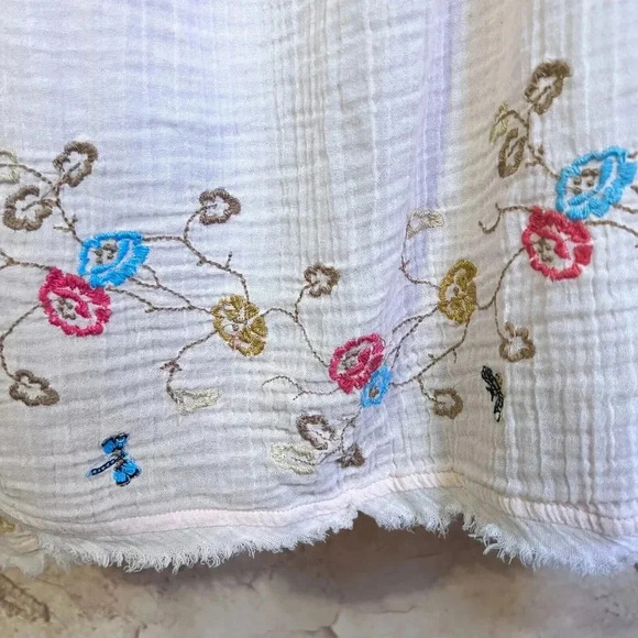 Anthropologie Womens Pink Embroidered Gauze Square Neck Tunic Dress Sz XS Bees - Picture 10 of 13